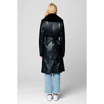 [BLANKNYC] Womens Coat, & Luxury Clothing Vegan Leather Faux Fur Trench Coat Comfortable Stylish Jacket, In the Moment, Small-Medium US