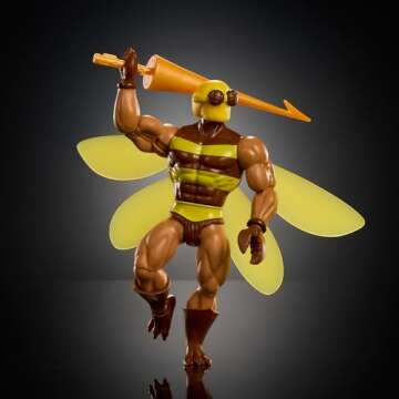 Masters of the Universe Origins Action Figure Buzz-Off Cartoon Collection, 5.5-inch 1980s TV Bee Leader Winged & Goggled with Javelin