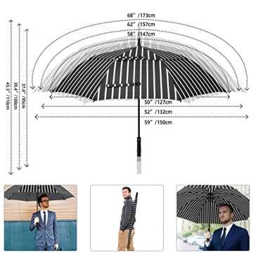 BAGAIL Golf Umbrella 68/62/58 Inch Large Oversize Double Canopy Vented Automatic Open Stick Umbrellas for Men and Women(BlackStripes,68 inch)