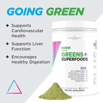 Livingood Daily Greens Superfood Powder (Original) - Super Greens Powder for Gut Health - Green Juice Powder Supplement with Spirulina, Chlorella, Enzymes, & Probiotics for Liver & Digestive Support