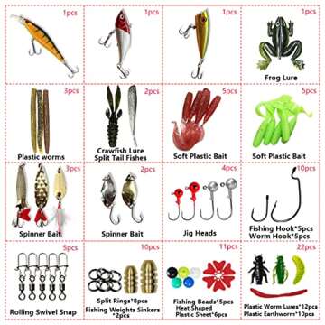 UperUper Fishing Lures Kit Set, Baits Tackle Including Crankbaits, Topwater Lures, Spinnerbaits, Worms, Jigs, Hooks, Tackle Box and More Fishing Gear Lures for Bass Trout