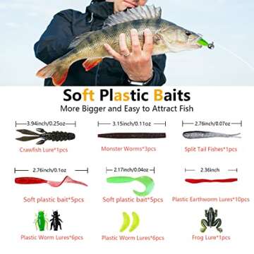 UperUper Fishing Lures Kit Set, Baits Tackle Including Crankbaits, Topwater Lures, Spinnerbaits, Worms, Jigs, Hooks, Tackle Box and More Fishing Gear Lures for Bass Trout