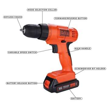 BLACK+DECKER 20V MAX POWERECONNECT Cordless Drill/Driver + 30 Piece Bits and Drivers Kit (LD120VA)