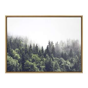 Kate and Laurel Sylvie Lush Green Forest On A Foggy Day Framed Canvas Wall Art by The Creative Bunch Studio, 28x38 Natural, Nature Mountains Forest Landscape Art for Wall