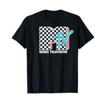 MTV Neon Distressed Checkered Logo Graphic T-Shirt T-Shirt