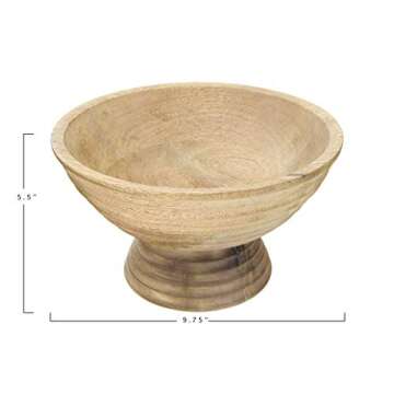 Large 5 Quart Ridged Mango Wood Footed Bowl