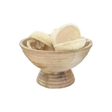 Large 5 Quart Ridged Mango Wood Footed Bowl