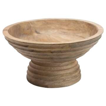 Large 5 Quart Ridged Mango Wood Footed Bowl