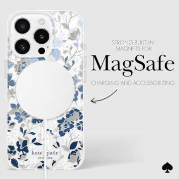 kate spade new york iPhone 16 Pro Case - Compatible with MagSafe - Designer Phone Case - Flowerbed Blue Gems