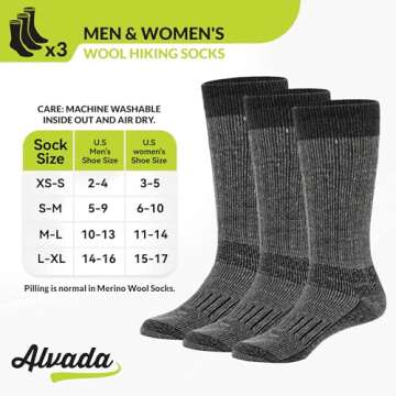 Alvada Warm Thermal Wool Socks for Winter Moisture Wicking and Breathable Cozy Boot Socks Charcoal ML