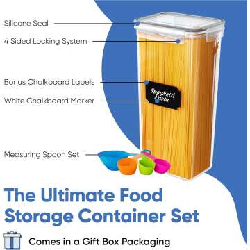 Chef's Path Kitchen Storage Box – Set of 14 Airtight Food Containers – Kitchen and Pantry Organisation – BPA-Free Plastic Food Storage Box – Labels, Marker and Spoons