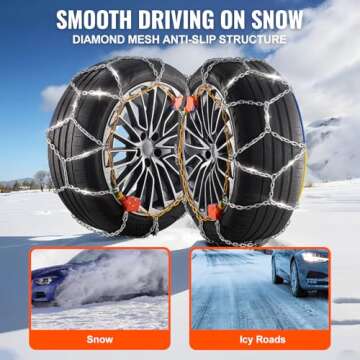 VEVOR Tire Chains, Snow Chains for SUV/Car/Trucks/Pickup Trucks, Adjustable Manganese Alloy Steel Thickening Snow Tire Chains for Anti-slip, Pack of 2 - Series 232605