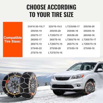 VEVOR Tire Chains, Snow Chains for SUV/Car/Trucks/Pickup Trucks, Adjustable Manganese Alloy Steel Thickening Snow Tire Chains for Anti-slip, Pack of 2 - Series 232605