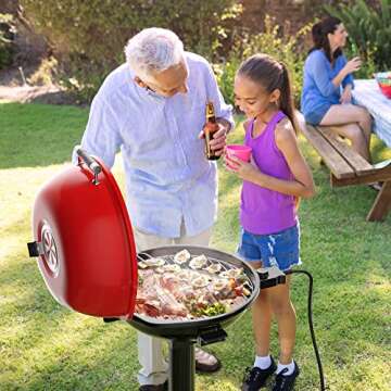 Giantex Electric Grill, 1600W Portable Barbecue Grill with Removable Non-Stick Grilling Rack, Adjustable Temperature, Oil Drip Tray, for Indoor Outdoor Picnic Camping Backyard Cooking, Red & Black