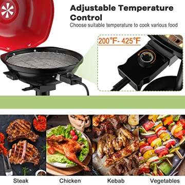 Giantex Electric Grill, 1600W Portable Barbecue Grill with Removable Non-Stick Grilling Rack, Adjustable Temperature, Oil Drip Tray, for Indoor Outdoor Picnic Camping Backyard Cooking, Red & Black