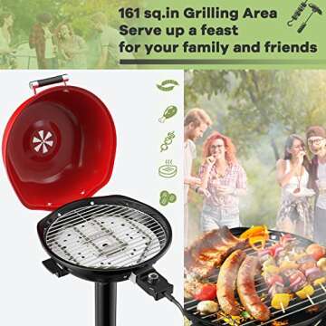 Giantex Electric Grill, 1600W Portable Barbecue Grill with Removable Non-Stick Grilling Rack, Adjustable Temperature, Oil Drip Tray, for Indoor Outdoor Picnic Camping Backyard Cooking, Red & Black