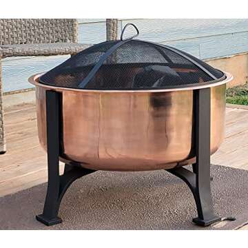 Global Outdoors 26-in Genuine Copper Deep Bowl Fire Pit with Screen, Cover and Safety Poker