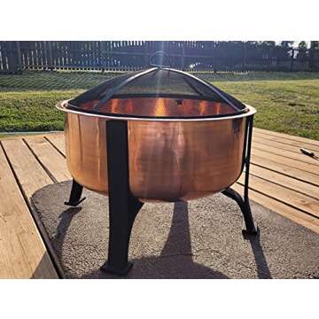 Global Outdoors 26-in Genuine Copper Deep Bowl Fire Pit with Screen, Cover and Safety Poker