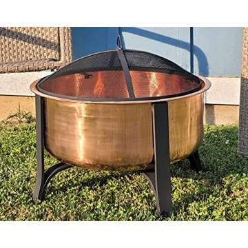 Global Outdoors 26-in Genuine Copper Deep Bowl Fire Pit with Screen, Cover and Safety Poker