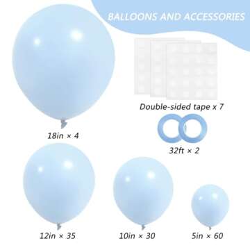 RUBFAC 129pcs Pastel Blue Balloons Different Sizes 18 12 10 5 Inch for Garland Arch, Light Blue Balloons for Birthday Baby Shower Gender Reveal Wedding Party Decoration