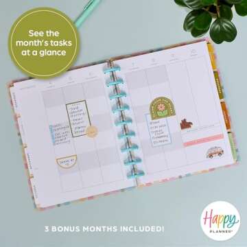 Happy Planner Disc-Bound Mid-Year 12-Month Color-Block Planner, Academic Planner July 2024–June 2025, Classic-Size Planner for School, Camping Nostalgia, 72 Pages, 12 Dividers, 2 Sticker Sheets, 7" x 9 3/4"