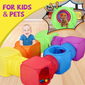 PLAY 10 Tunnel for Kids,12 in 1 Kids Play Tunnel Tent for Toddlers, Kids Play Tent Outdoor Playhouse, 6 Pieces Cube & 6 Pieces Tunnel