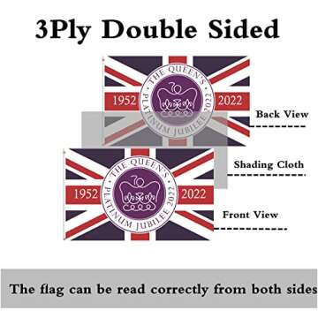 Snatelows Queens Platinum Jubilee Union Jack Flag 3x5ft Double Sided,Heavy Duty 3Ply Featuring Her Majesty The Queen Flags with two Brass Grommets-British Decorations,Reading Same From Both Sides.