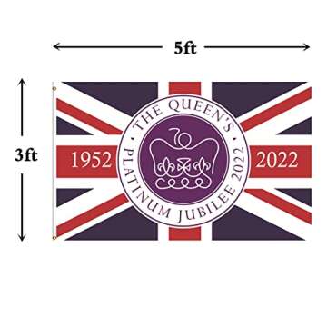 Snatelows Queens Platinum Jubilee Union Jack Flag 3x5ft Double Sided,Heavy Duty 3Ply Featuring Her Majesty The Queen Flags with two Brass Grommets-British Decorations,Reading Same From Both Sides.