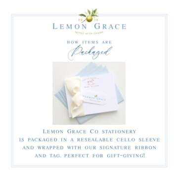 Lemon Grace Co Personalized Floral Themed Baby Shower Thank You Cards - Personalized Card with Envelopes, Gift Notes For Boy Girl Gender Neutral, Blue White Greenery Bow Stationery, BS-3106