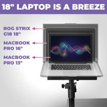 Liquid Stands Laptop Desk Mount - 9x12.5 Adjustable Laptop Mount for Desk Holds Up to 65 LBS - Versatile Laptop Arm Mount for Desk, Piano & Workstations – Ergonomic & Adjustable Design