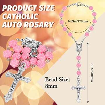 Konohan 2 Pieces Car Rosary Rearview Mirror Auto Rosary Religious Hanging Accessories for Car Personalized Protection Charm Decors(Rose,Pink)