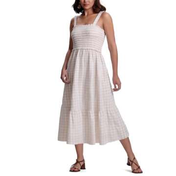 SeSe Code Womens Summer Maxi Dress Smocked Sleeveless Beach Vacation Casual Long Sundress Khaki S