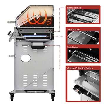 Royal Gourmet GA6402S 6-Burner Propane Gas Grill with Side Burner and Warming Rack, 74,000 BTUs, Cabinet Style Outdoor BBQ Grill for Barbecue Grilling & Backyard Cooking, Silver