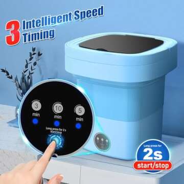 Portable Washing Machine with 3 Intelligent Cleaning Modes, 11L Mini Washer with Foldable Design, Mini Folding Washing for Travel, Camping, Apartment, Dorm, Baby Clothes, Socks and Underwear