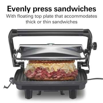 Hamilton Beach Panini Press & Indoor Grill - 8" x 10" Nonstick Grids