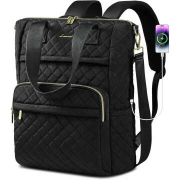 LOVEVOOK 15.6" Diamond Quilted Laptop Backpack & Tote - Versatile Work & Travel Bag