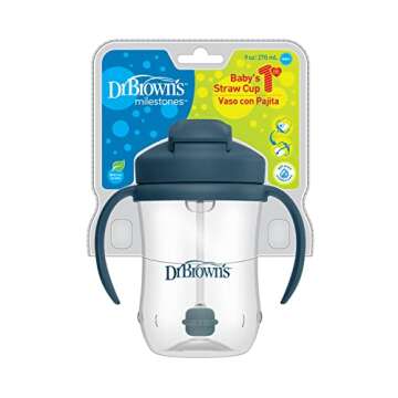 Dr. Brown's Milestones, Baby's First Straw Cup Sippy Cup with Straw, 6m+, 9oz/270ml, Dark Blue, BPA Free