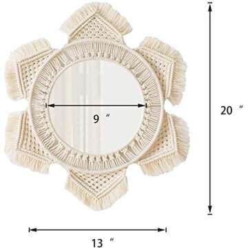 Mkono Boho Wall Mirror Decor Round Macrame Hanging Wall Art Decoration for Bedroom Nursery Living Room Apartment Office Entryways Home, Teen Girl Mothers Gift, Ivory