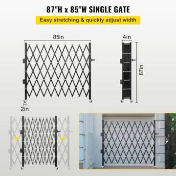 VEVOR Single Folding Security Gate, 87" H x 85" W Folding Door Gate, Steel Accordion Security Gate, Flexible Expanding Security Gate, 360° Rolling Barricade Gate, Scissor Gate/Door with Padlock