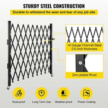 VEVOR Single Folding Security Gate, 87" H x 85" W Folding Door Gate, Steel Accordion Security Gate, Flexible Expanding Security Gate, 360° Rolling Barricade Gate, Scissor Gate/Door with Padlock