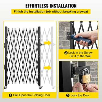 VEVOR Single Folding Security Gate, 87" H x 85" W Folding Door Gate, Steel Accordion Security Gate, Flexible Expanding Security Gate, 360° Rolling Barricade Gate, Scissor Gate/Door with Padlock