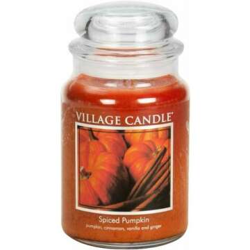 Village Candle Spiced Pumpkin Large Apothecary Jar, Scented Candle, 21.25 oz.