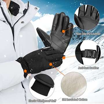 Cevapro Winter Gloves -30℉ Waterproof Thermal Gloves Men Women, Deerskin Suede 3M Insulated Gloves for Driving Running Hiking Skiing in Cold Weather