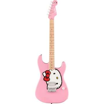 Limited Edition Hello Kitty Stratocaster with Gig Bag, Hello Kitty Graphic Pickguard, Maple Fingerboard, Pink