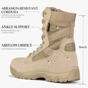 FREE SOLDIER Men's Tactical Boots 8 Inches Lightweight Combat Boots Durable Suede Leather Military Work Boots Desert Boots (Tan, 7)