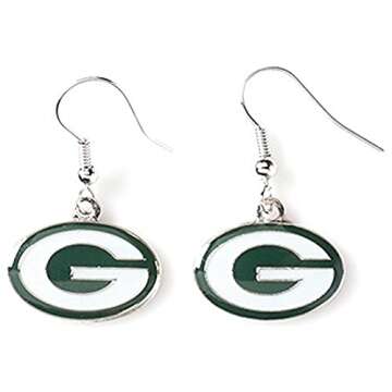 Aminco NFL Green Bay Packers Logo Dangler Earrings , Silver, Size 2.5