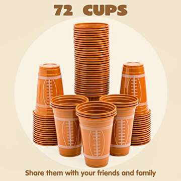 JOYIN 72 Pcs 16oz Football Plastic Cups, Disposable Party Cups Tableware for Football Party, Tailgate Events, Birthday Party Supplies Favors, Football Decorations