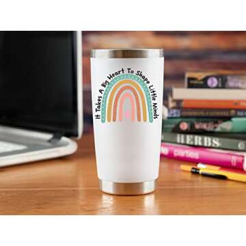 KLUBI Teacher Appreciation Gifts for Women - It Takes a Big Heart to Shape Little Minds Teacher Tumbler With Straw 20 Ounce Thank You Gifts for Women Nanny Gifts Travel Mug Preschool Teacher Gifts