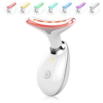 7 Color Light Based Facial and Neck Massager - Face Massager Tool for Skin Care at Home, Glossy White