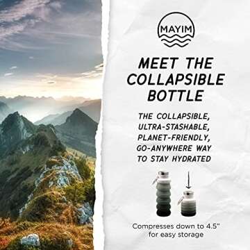 Mayim Collapsible Carabiner Water Bottle - BPA-Free Reusable Foldable, Compact, Durable & Secure Silicone Bottle- For Running, Hiking, Climbing, Sports & Outdoors - 18 Ounces (White/Grey/Black)